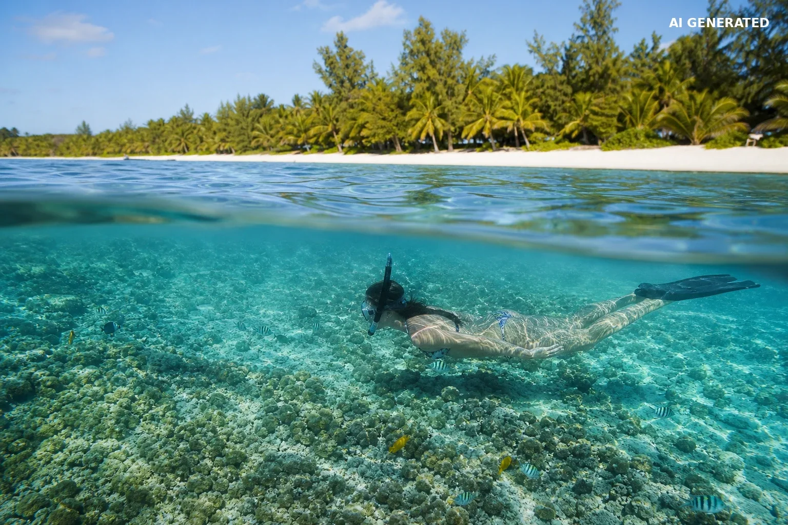 Snorkeling w płytkiej lagunie Blue Bay Marine Park na Mauritiusie